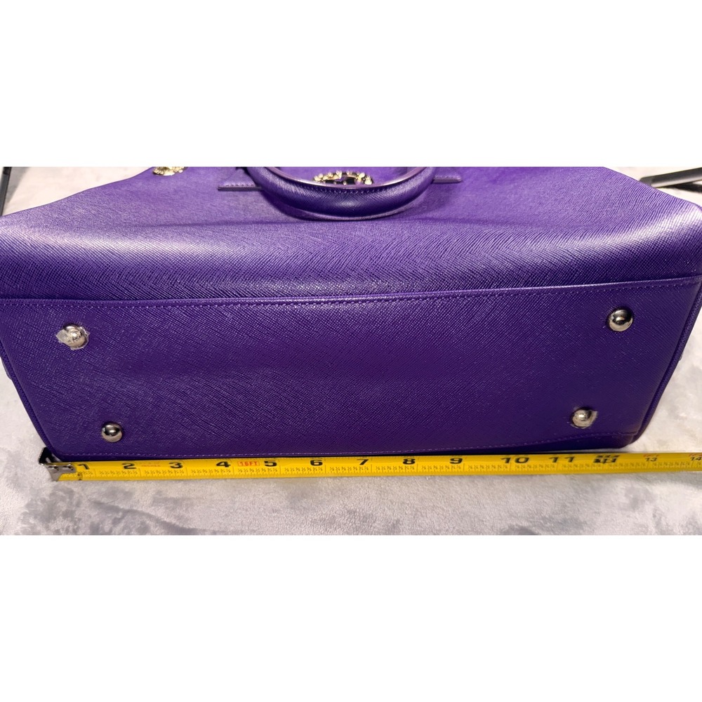 Metrocity Purple Saffiano Leather Satchel Handbag Gold Hardware Crossbody Bag - Picture 6 of 10